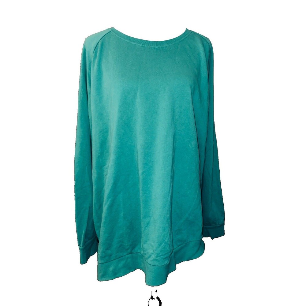 Women’s Ivory Ella Teal Organic Cotton Pullover Crewneck Sweatshirt Size Medium
